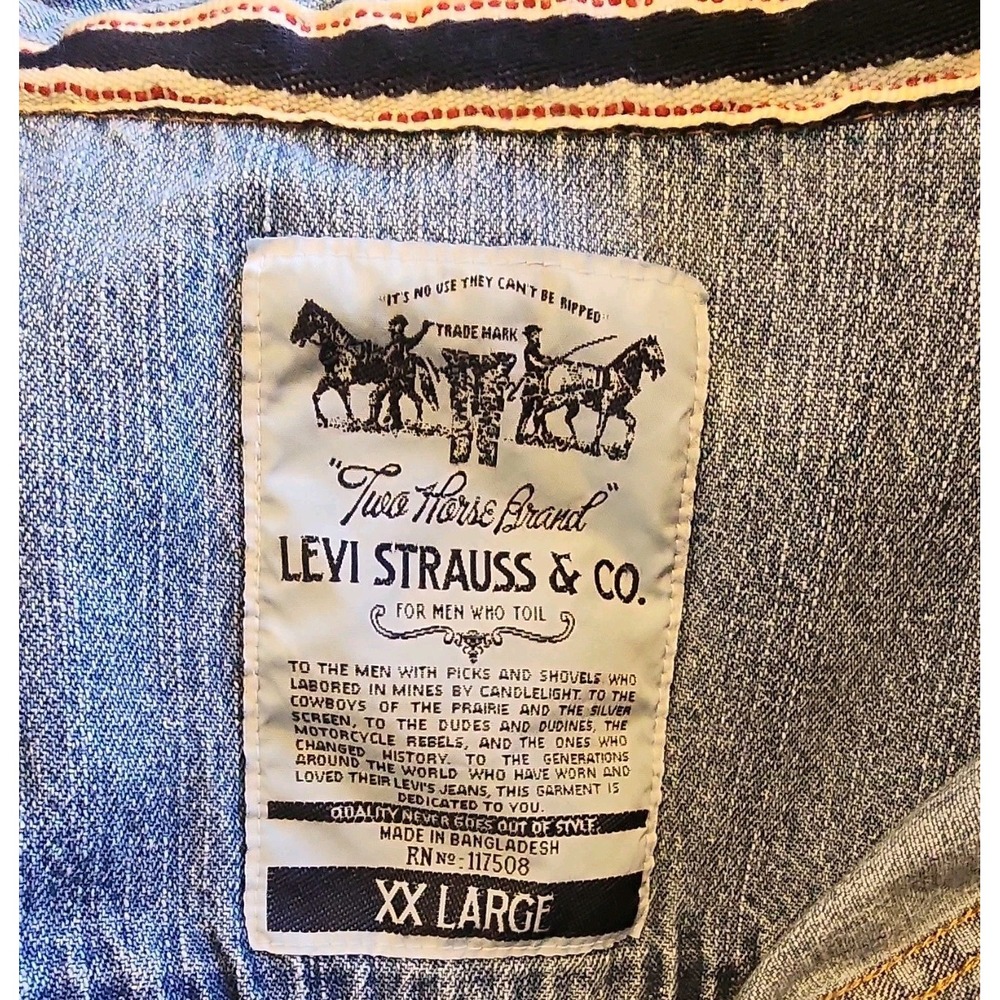 Levi Classic Worker Denim Shirt Men XXL Two Horse Selvege Collar Blue Button Up - Picture 3 of 7